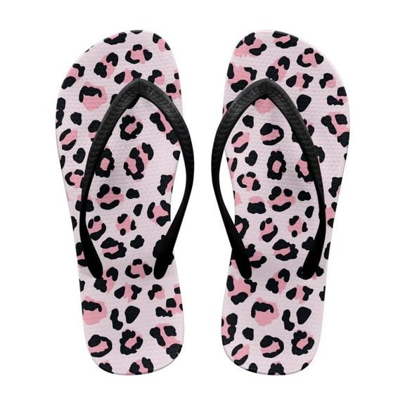Psesaysky Pink Leopard Flip Flops for Women Girls Fashionable Comfortable Durable Beach Sandals Shower Sandals Size 5-9