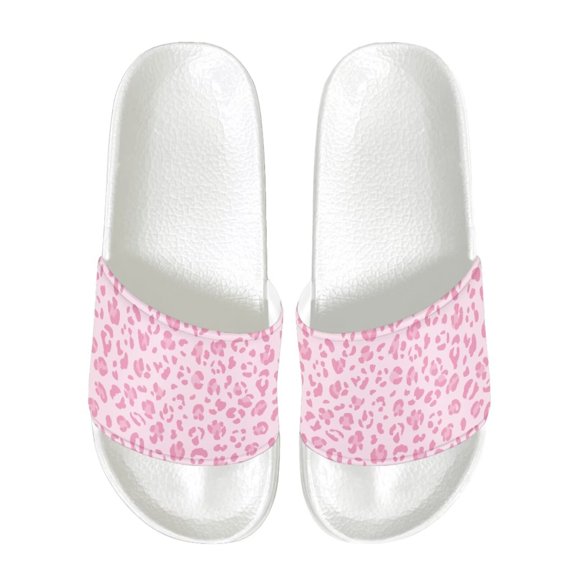 Psesaysky Pink Leopard Print Slide Sandals for Women Girls Fashionable Comfortable Sandals Indoor Outdoor Anti-Slip Lightweight Flip Flops