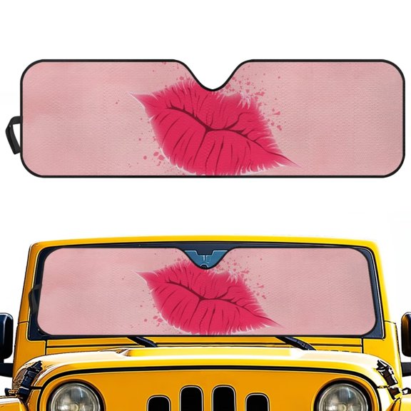 Psesaysky Pink Lips Kiss Car Windshield Sun Shade, Foldable Car Sunshade Windshield for Front Window, Fit for SUV,Off-road Vehicle，Automotive Interior Sun Protection