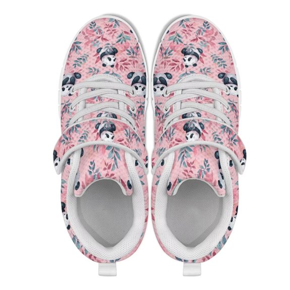 Psesaysky Pink Panda Pattern Children's Single Buckle Sneakers Non-Slip and Wear-Resistant Running Shoes for Kids Velcro Sneakers