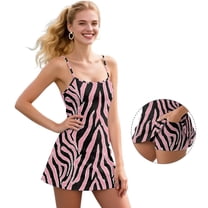 Psesaysky Pink Zebra Print Golf Dress for Women Sleeveless Tennis Dresses with Shorts and Pockets Spaghetti Strap Workout Athletic Dresses, Size S