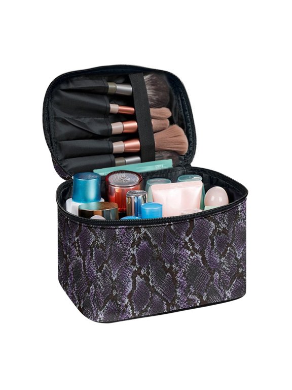 Polyester Cosmetic Bags with Durable, Purple Python Skin Print Zipper Toiletry Bag for Travel Airport