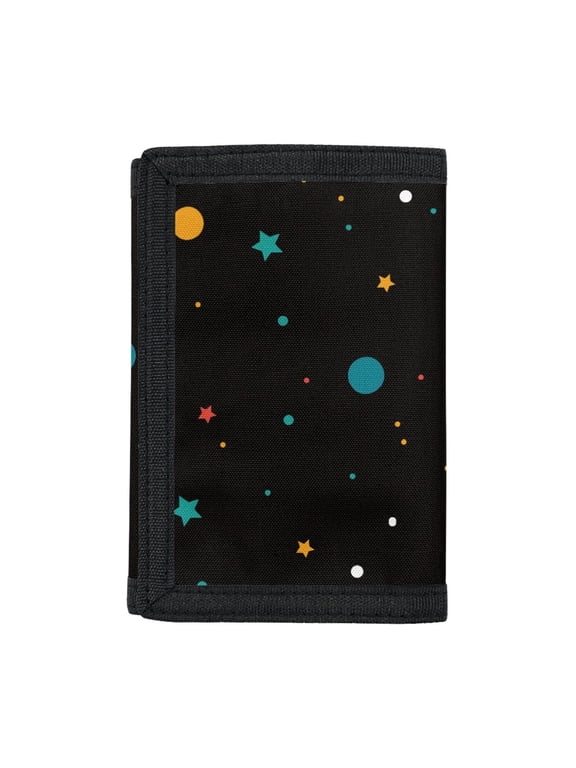 Polyester Fabric Children's Wallet with Star Dot Print, Foldable Dustproof Trifold Pouch for Boys Travel and Sports