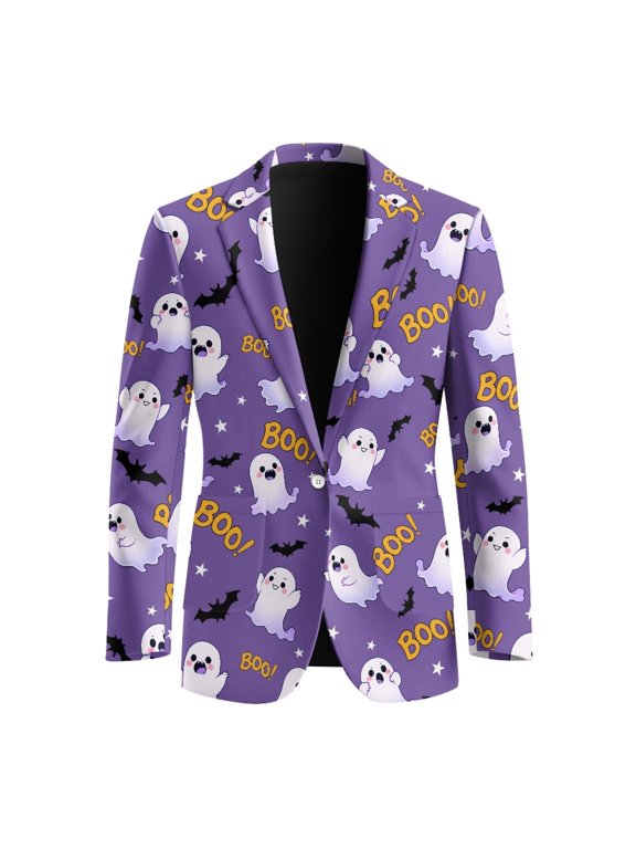 Polyester Men's Blazer for Weddings Work, One Button Slim Fit Casual Formal Suit Jacket, Ghost Bat