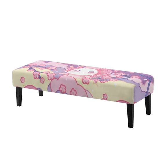 Psesaysky Polyester Spandex Fabric Bench Slipcover for Dining Room Living Room, Soft Elastic Bottom Long Bench Seat Covers, Axolotl Sakura Print