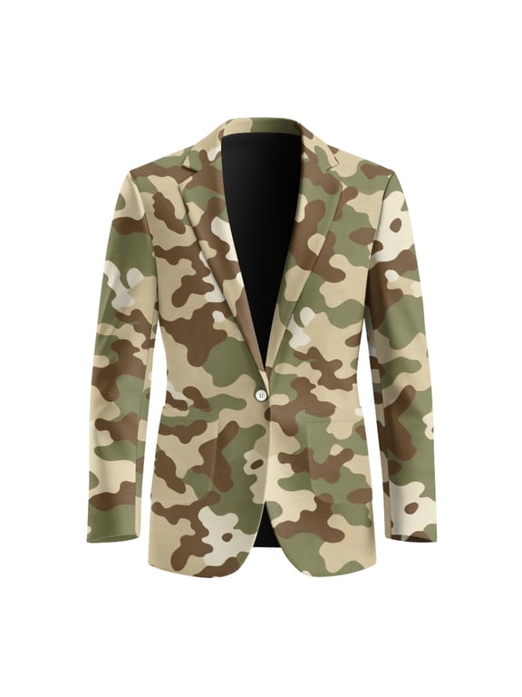 Polyester Suit Separates Coat for Formal Dinner, Lightweight Slim Fit Formal Suit Jackets, Camo Print Bow