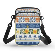 Psesaysky Portable Cell Phone Purse for Travel Daily Use, Polyester 2 Layer Crossbody Bag, Tropical Hawaiian Print