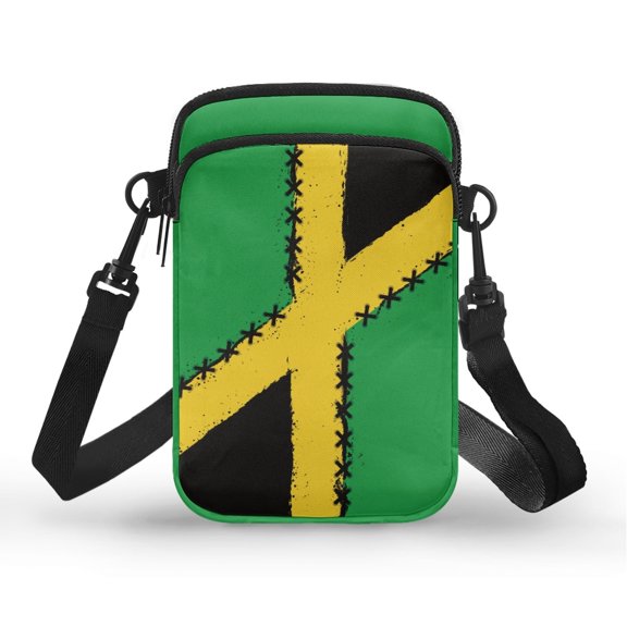 Psesaysky Portable Cross Body Bag for Travel Shop, Polyester with Adjustable Strap Cellphone Crossbody Bags, Jamaican Flag Print