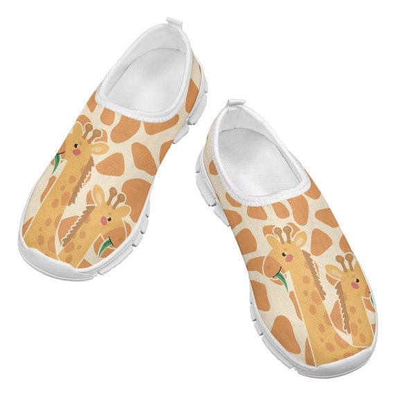 Psesaysky Printed Casual Shoes with Giraffes for Kid Girls Slip on Non-Slip Light Breathable Loafers Size 11-15