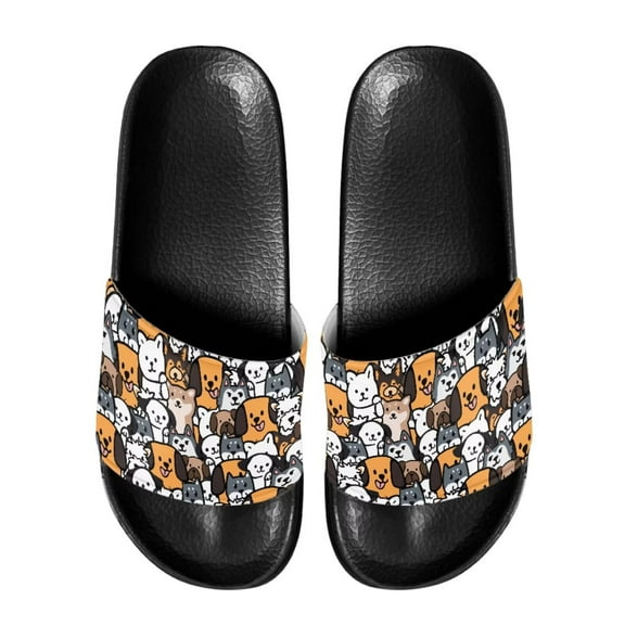 Psesaysky Printed Sandals with Lots of Dogs for Men Boys Indoor Outdoor Soft Comfortable Flip-Flops for Summer Size 5-14