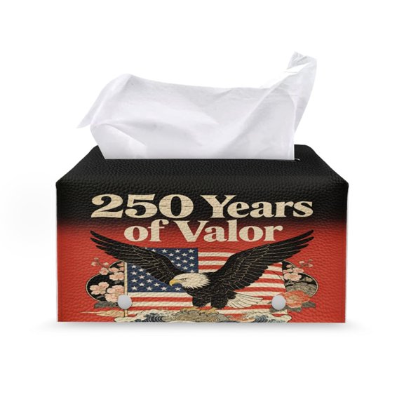 Psesaysky Pu Leather Facial Tissue Box Cover with 250 Years of Valor Design, Rectangular Tissue Box Holder for Night Stand, Home Indoor Use