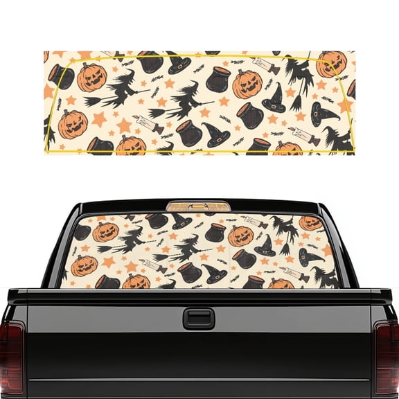 Psesaysky Pumpkin Candle Car Window Sticker, Waterproof Truck Rear Window Decal Durable Universal Car Rear Windshield Sunshade for, 66.9 x 22.4 Inch