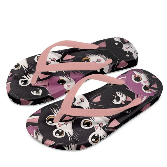 Psesaysky Purple Cartoon Cat Print Flip Flops Girls Sandals Boys Unisex Summer Beach Non Slip Little/Big Kid Outdoor & Intdoor Size 13.5