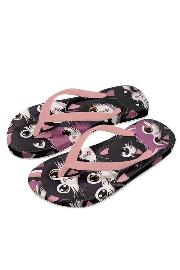 Purple Cartoon Cat Print Flip Flops Girls Sandals Boys Unisex Summer Beach Non Slip Little/Big Kid Outdoor & Intdoor Size 2