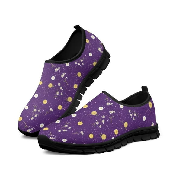 Psesaysky Purple Floral Casual Shoes for School Women's Skin-Friendly and Breathable Sneakers Everyday Slip on Shoes for Ladies