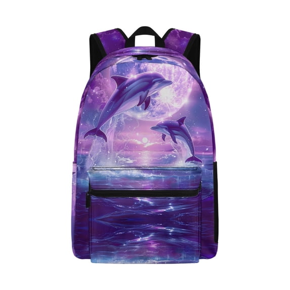 Psesaysky Purple Moon Dolphin Teenagers Backpack Daypack with Kids Student Bookbags