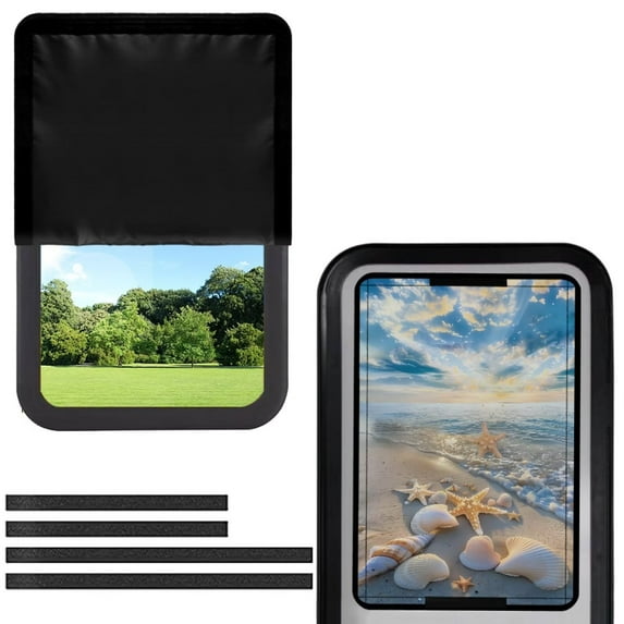 Psesaysky RV Door Window Shade Cover - Hook-and-Loop Fastening RV Blackout Window Cover, an-UV and Privacy Protection for Camper (17.3” x 26”, Beach Starfish Shells)