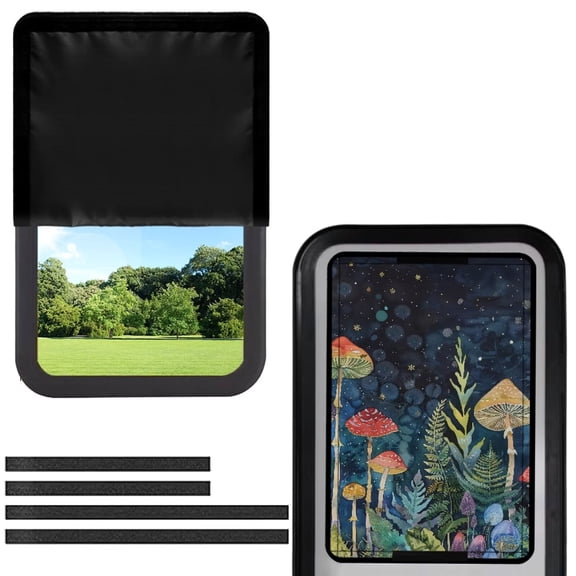 Psesaysky RV Door Window Shade Cover - RV Blackout Window Cover with UV Protection and Privacy Features (17.3x26 in) Half-Fold Design, Reflective Silver Coating, Wild Mushroom Flower