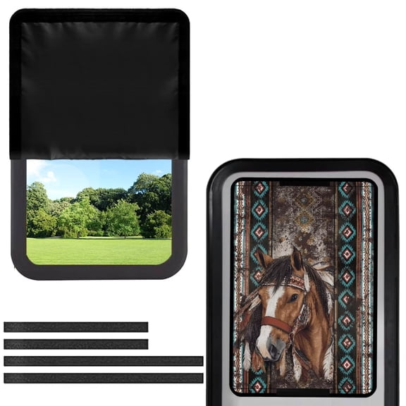 Psesaysky RV Door Window Shade Half-Fold Design Camper Door Window Cover UV Protection 17.3"x26" for RV Camper Trailer (Tribal Brown Horse)