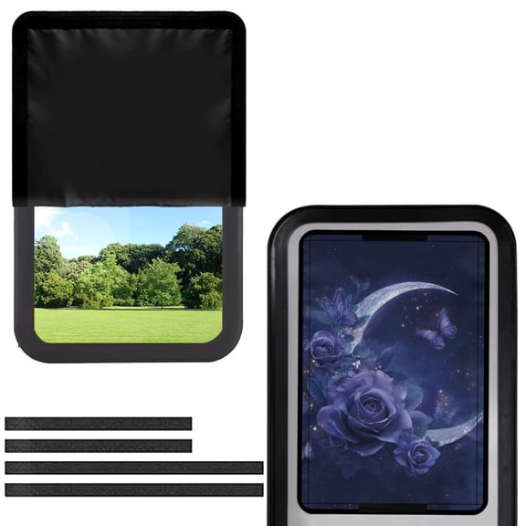 Psesaysky RV Entry Door Window Shade Sunshade Hook and Loop Fastener Camper Privacy Entrance Sun Blackout Fabric 17.3" x 26" (Purple Rose Moon)