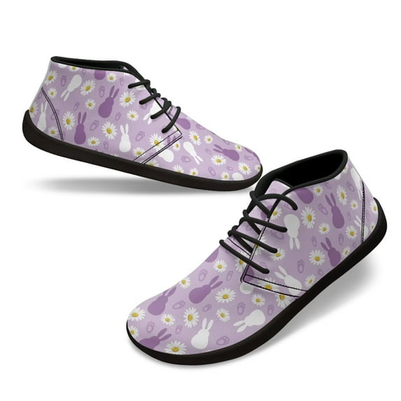 Psesaysky Rabbits Daisy Purple Printed Barefoot Shoes Women's Mid-Top Casual Shoes for Easter Size 6-13.5