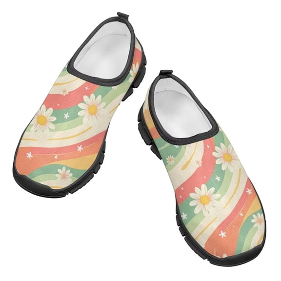Psesaysky Rainbow Daisy Printed Loafers Low-Cut Casual Shoes for Kids Girls Light Comfortable Sneakers Size 11-15