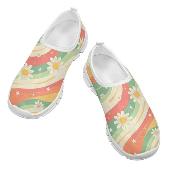 Psesaysky Rainbow Daisy Printed Loafers Low-Cut Casual Shoes for Kids Girls Light Comfortable Sneakers Size 11-15