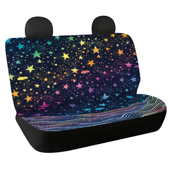 Psesaysky Rainbow Gradient Stars Pattern Rear Seat Covers for SUV, 2pcs Non-Slip Bottom Cushion Covers Durable Scratch Proof Back Seat Protectors