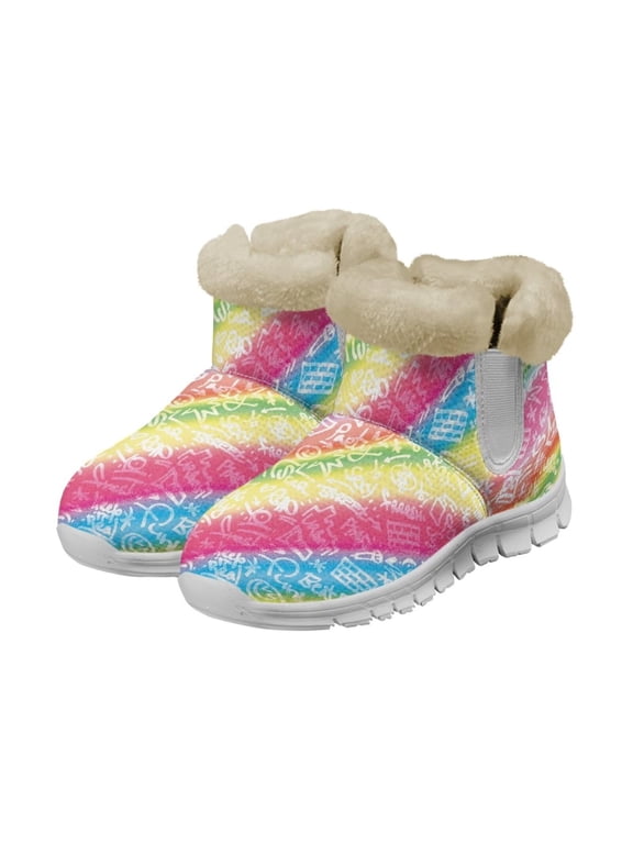 Rainbow Printing Snow Boots for Women Warm Lined Non Slip Winter Boots Wide Toe Comfortable Winter Boots