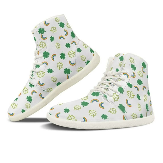 Psesaysky Rainbow Sneakers with Four Leaf Clovers for School Girls High-Top Barefoot Shoes Wide Width Size 6-13.5