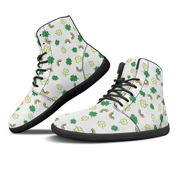 Psesaysky Rainbow Sneakers with Four Leaf Clovers for School Girls High-Top Barefoot Shoes Wide Width Size 6-13.5