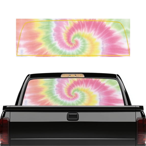 Psesaysky Rainbow Tie Dye Pattern Car Rear Windshield Sunshade for Most Pickups, Waterproof Weatherproof Vinyl Perforated Car Window Stickers