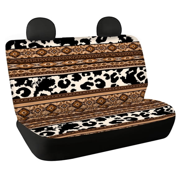 Psesaysky Rear Bench Seat Covers with Cowhide Geometric Pattern, Comfortable Dirt and Scratch Proof Stretch Covers for SUV Truck Van, 2 Pack Set