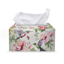 Psesaysky Rectangle Tissue Box Cover - Waterproof PU Leather Tissues Cube Boxes Holder Aesthetic Desk Decor for Room, Home & Office - Pink Hibiscus Hummingbird