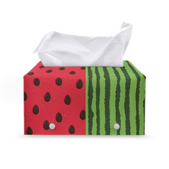Psesaysky Rectangle Tissue Box Cover - Waterproof PU Leather Tissues Cube Boxes Holder Aesthetic Desk Decor for Room, Home & Office - Watermelon