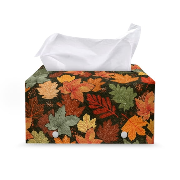 Psesaysky Rectangular Tissue Case Dispenser, Maple Leaf Decoration Waterproof Easy to Clean Facial Tissue Box Holder for Bathroom, PU Leather Paper Case Organizer Holder