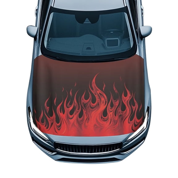 Psesaysky Red Flame Car Hood Cover Cool Car Hood Cover for Women Men UV Resistant Auto Engine Cover Decoration Removable Vehicle Essentials Ideal for Outdoor Parking & Use
