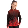thumbnail image 1 of Psesaysky Red Flame Print Girls Long Sleeve Athletic Shirts 1/4 Zipper Kids Quick Dry Lightweight Yoga Tops for Sports Cheer Basic Tees Activewear 12-13 Years, 1 of 6