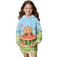 thumbnail image 1 of Psesaysky Red Panda Watermelon Print Girls Los Angeles Oversized Sweatshirts with Kangaroo Pocket Long Sleeve Hoodie Dress Casual Loose Pullover Tops for 9-10 Years, 1 of 7