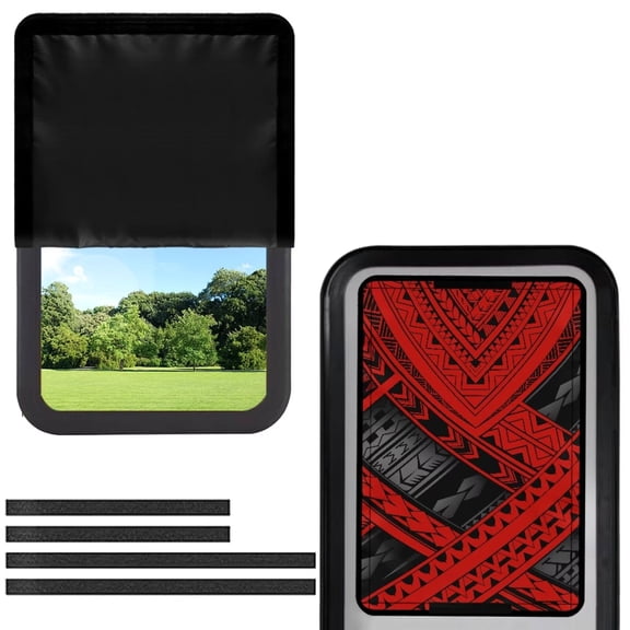 Psesaysky Red Polynesian Style RV Door Window Shade for Total UV Protection, Half-Fold Design Window Sunshade Blinds for Camper Windows Travel Trailer Camping Accessories 17.3" x 26"