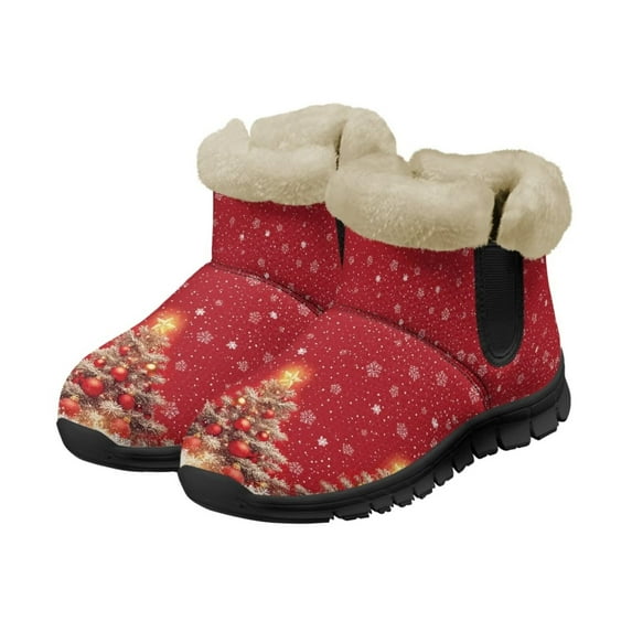 Psesaysky Red Snow Boots for Women Girls Christmas Printed Snow Boots for Women Comfortable Warm Plush Winter Boots for Family
