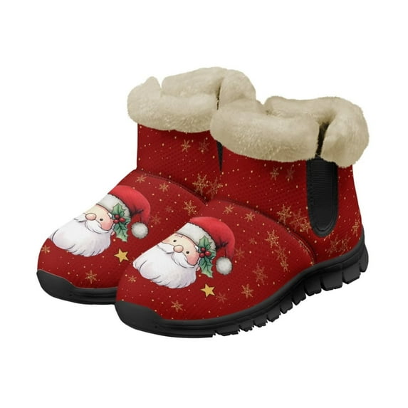 Psesaysky Red Snow Boots for Women Santa Claus Winter Warm Boots Lightweight and Breathable Ankle Booties Christmas Gift for Wife Mom Daughters