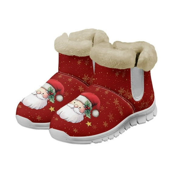 Psesaysky Red Snow Boots for Women Santa Claus Winter Warm Boots Lightweight and Breathable Ankle Booties Christmas Gift for Wife Mom Daughters