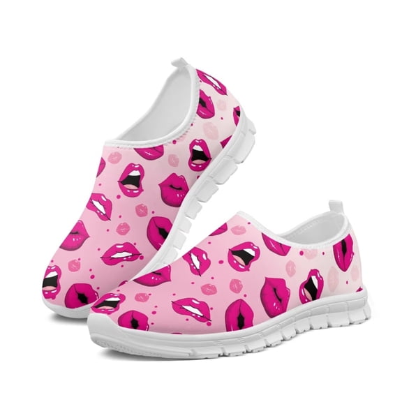 Psesaysky Red lip Casual Shoes for Ladies Women's Slip-on Sneakers Fashionable and Comfortable Loafers for Women Big Girls