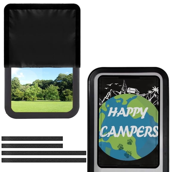 Psesaysky Reflective RV Door Window Shade, 17.3” x 26” Car Door Window Cover Fashion Sunshield Blocking Light, Heat and UV Rays for RV Trailer Camper Windows (Earth Happy Campers)