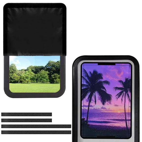 Psesaysky Reflective RV Door Window Shade, 17.3” x 26” Car Door Window Cover Fashion Sunshield Blocking Light, Heat and UV Rays for RV Trailer Camper Windows (Purple Tropical Palm Tree)