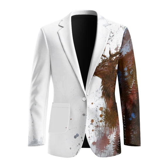 Psesaysky Regular Fit Single Button Blazer for Men, Polyester Soft Formal Suit Jacket with Art Print for Prom and Formal Events