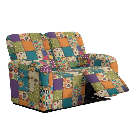 Psesaysky Retro Floral Plaid Design Full Coverage Reclining Sofa Middle Console Cover 6-Piece Recliner Loveseat Cover Non-Slip Bottom
