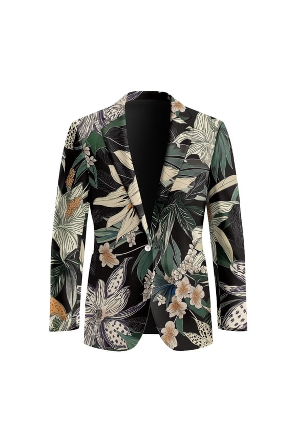 Retro Hibiscus Mens Casual Blazers Jacket Hawaii Style Blazer Suit Tuxedo Lightweight Open Front Long Sleeves Sport Coat Plus Size