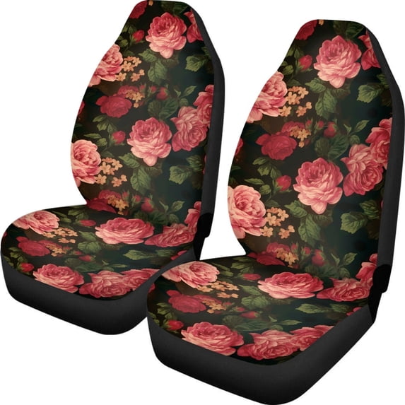 Psesaysky Rose Pattern Breathable Vehicle Seat Covers for Auto Interior, Polyester Fabric Anti-Scratch Front Seat Cover SUV